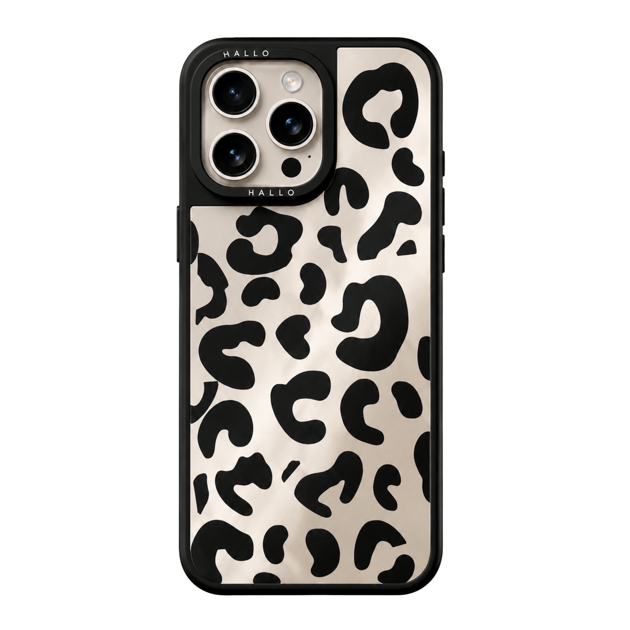 Coque miroir Leopard HALLO pour iPhone, motif léopard beige et noir