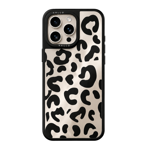 Coque miroir Leopard HALLO pour iPhone, motif léopard beige et noir
