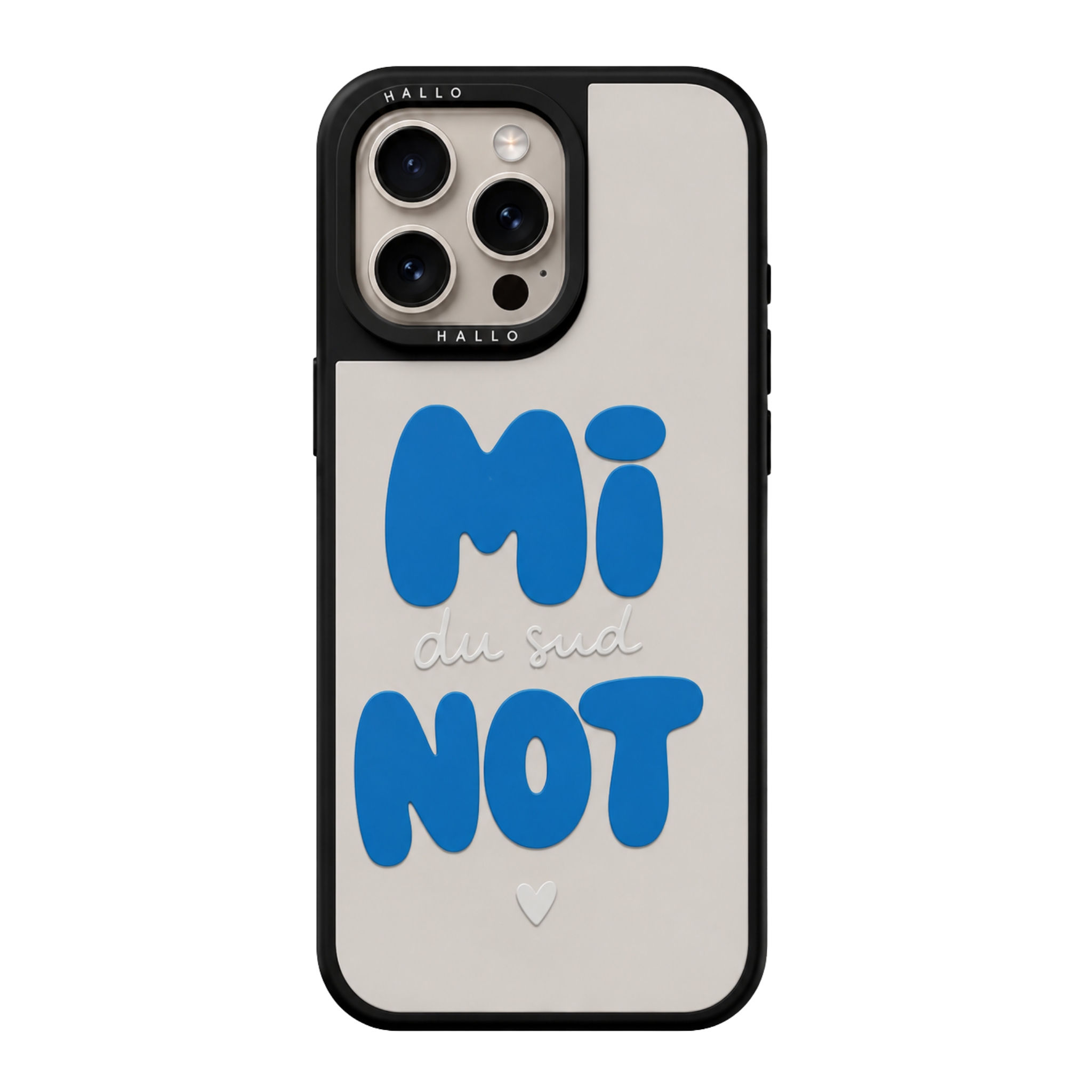 Coque miroir Minot du Sud HALLO pour iPhone, design typographique inspiré de Marseille et du sud de la France